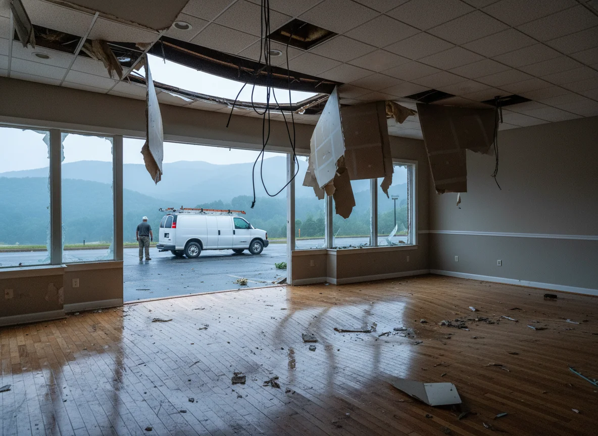 Property in Kootenai County, Idaho after flooding with mold after water leak 83815 coeur d alene id service vehicle on site